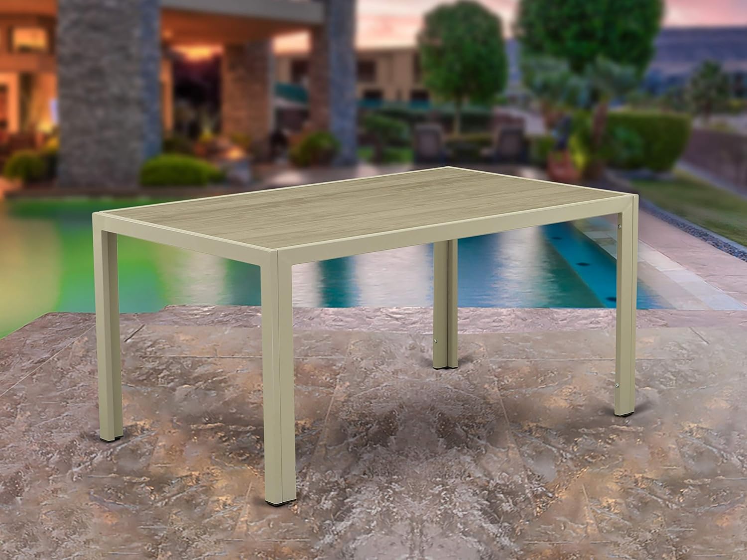 East West Furniture JUGU503A 5Pc Outdoor Natural Color Wicker Dining Set Includes a Patio Table and 4 Balcony Backyard Armchair with Linen Fabric Cushion: Furniture & Decor