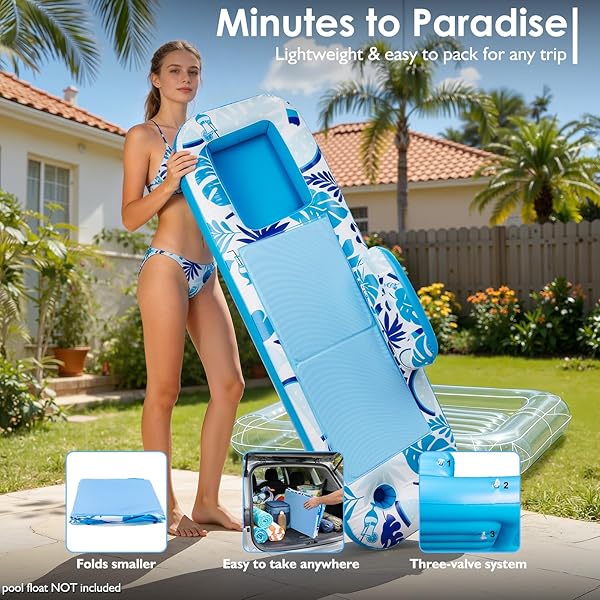 INFLATABLE TRAY FOR TANNING POOL FLOAT – 61″ L X 18″ W EXTRA LARGE TRAY WITH NON-SLIP AND COOLER CONTAINER, DESIGNED FOR SUNBATHING BED, TANNING LOUNGE & WATER BLOW UP, BALL PIT, PARTY GIFTS