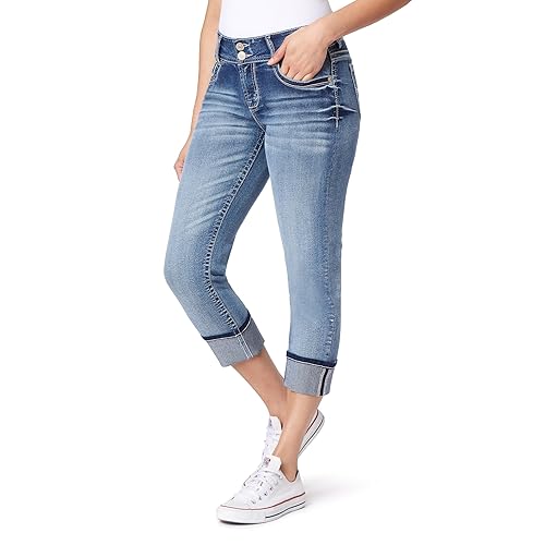 WallFlower Womens Luscious Curvy 23.5'' Crop Mid-Rise Insta Stretch Juniors (Standard and Plus) Jeans, Kate, 7 US
