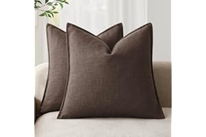 Foindtower Pack of 2, Decorative Linen Soild Throw Pillow Covers Soft Accent Cushion Case Boho Farmhouse Neutral Pillowcase for Couch Sofa Bedroom Living Room Home Decor 20 x 20 Inch Reddish Brown