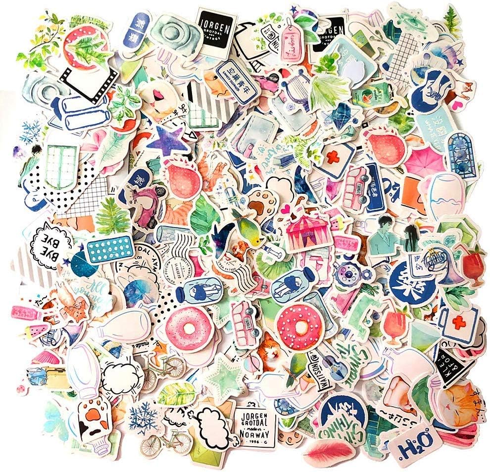 Kawaii Paper Sticker Set (9 Set, 400 Pieces) Fresh Summer Pink Girl Stuff Succulent Plant Planet Whale Snowflake Cold Drink Drifting Bottle Cute Cat Decorative Stickers for Srapbooking Album Planner