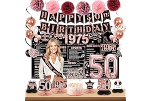 POPULARLDO 50th Birthday Decorations for Women, Rose Gold Back In 1975 Birthday Banner Decorations, Happy 50th Birthday Cake Topper, Balloons, Backdrop, Sash Party Supplies for Women