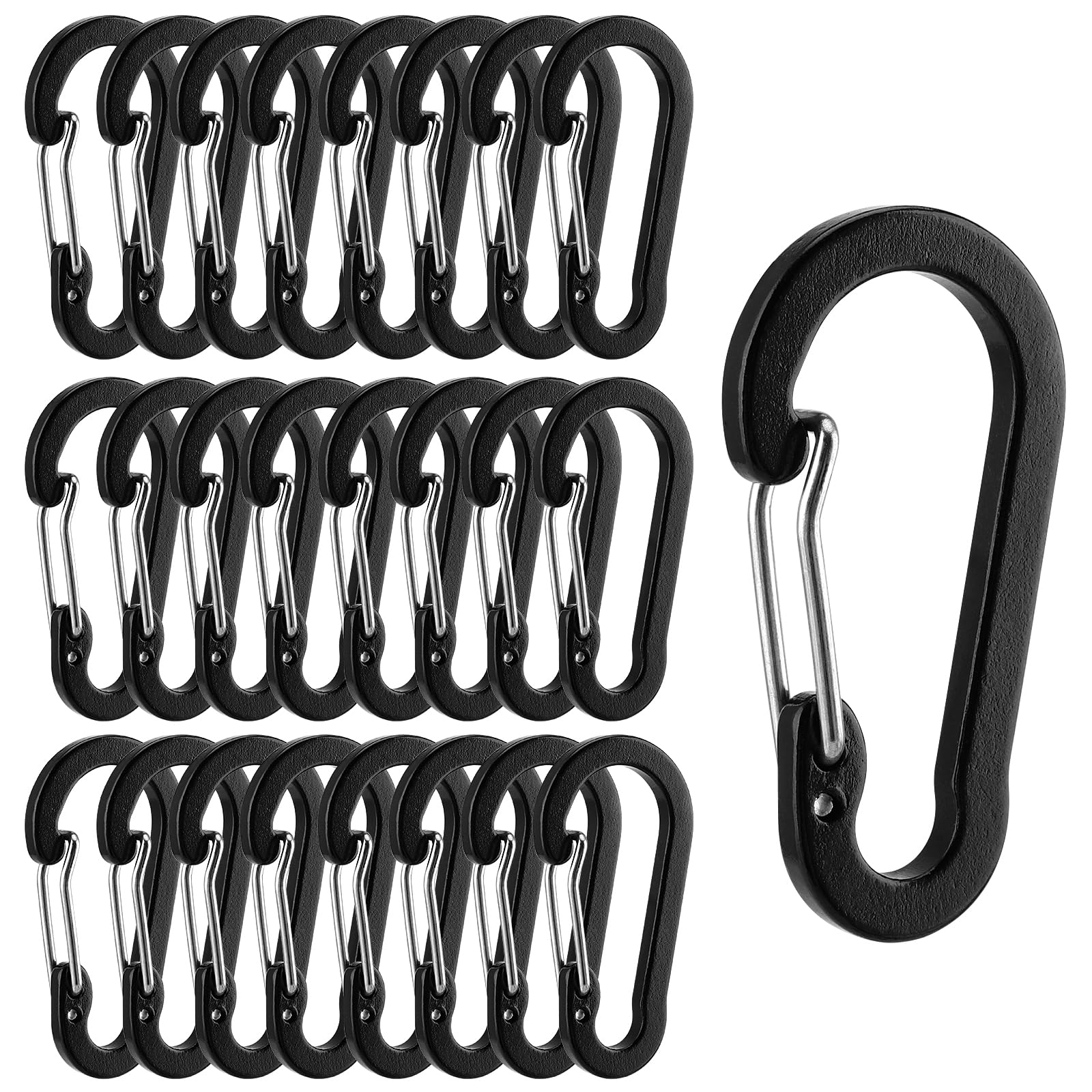 KOHAND 30 PCS Mini Carabiner Clip, 5x2.6 CM D-Shape Aluminium Black Spring Hooks Snap Clip for Key Backpack Hiking Running Camping Accessories