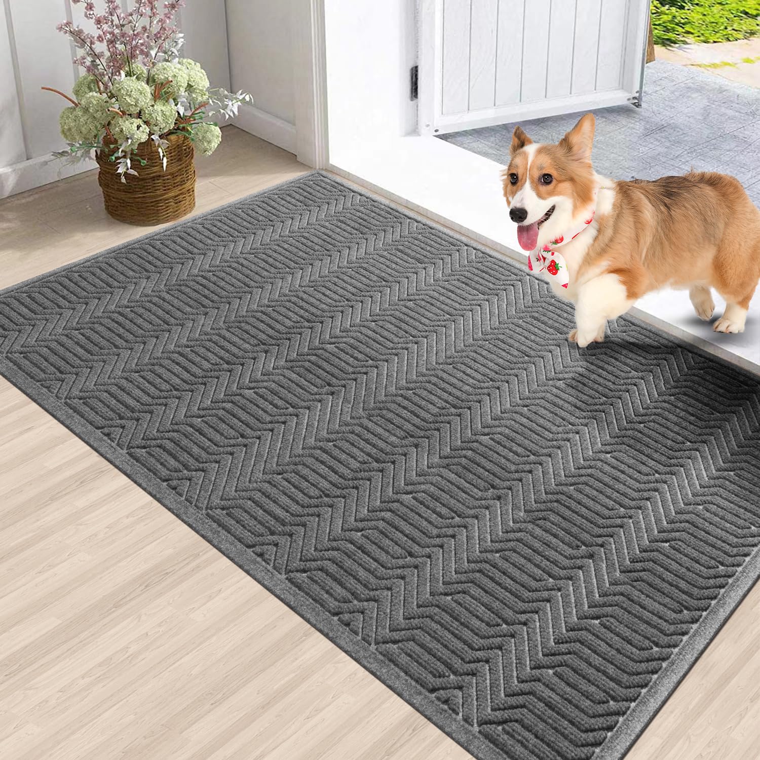 Photo 1 of Door Mat Indoor Entrance, Sturdy Front Door Mat Outdoor, Absorbent Muddy Dirt Resist Welcome Door Mats, Non-Slip Backing Entry Mat Doormat for Entryway, Fade and Stain Resistant, 60x36 Inch, Grey
