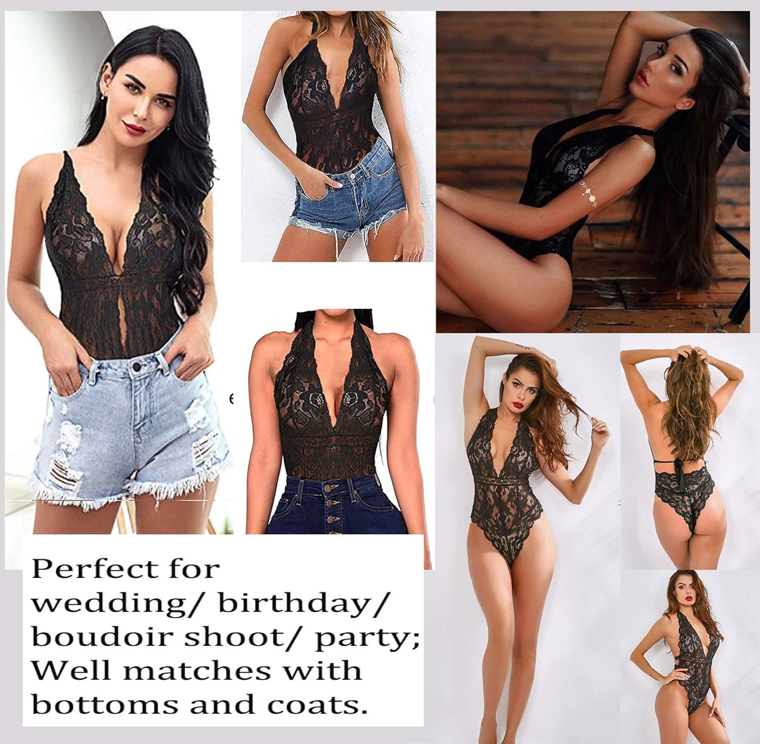 ADOME Women One Piece Lingerie Snap Crotch Bodysuit Lingerie Lace Teddy: Clothing