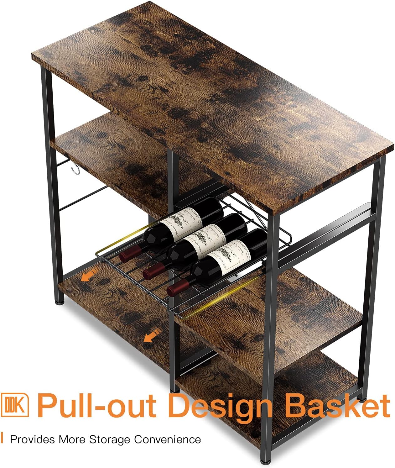 ODK Kitchen Bakers Rack, Utility Storage Shelf Microwave Oven Stand, 3-Tier+3-Tier Coffee Bar Table with 10 S-Shape Hooks for Spice Rack Organizer Workstation, Rustic Brown - Standing Baker's Racks