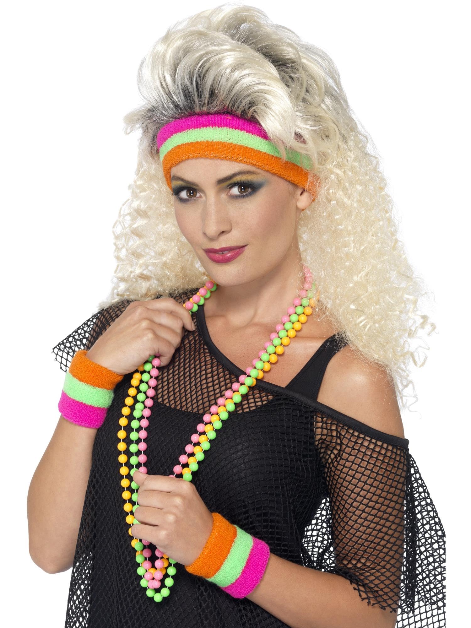 Smiffys Sweatbands, Neon with 1 Headband & 2 Wristbands, 1980's Fancy Dress, 1980s Dress Up Accessories Halloween
