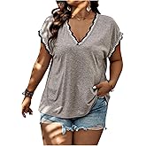 Verdusa Women's Plus Size Casual Shirt Scallop Trim V Neck Short Sleeve Tee Tops Tee