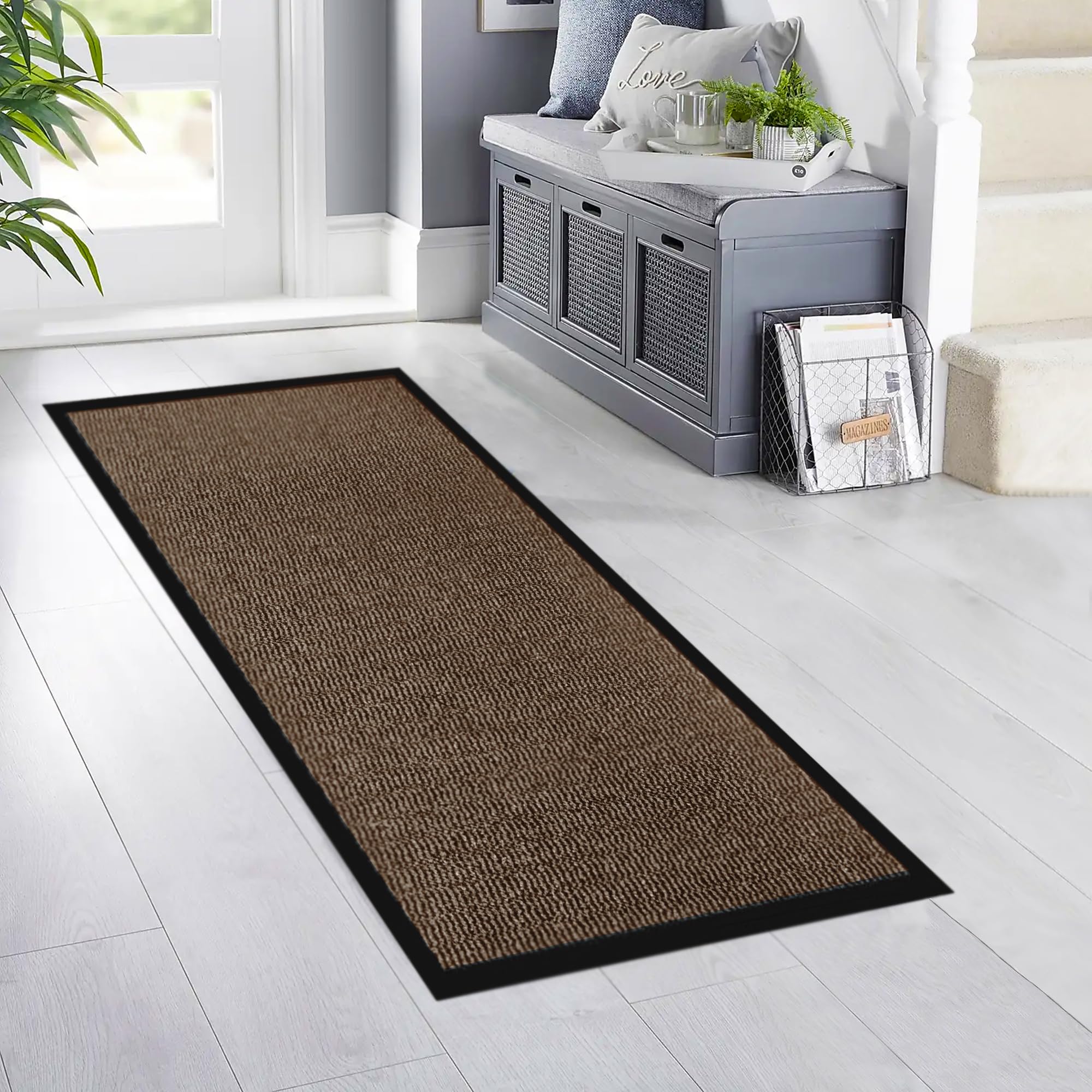 Homatz Hallway Runner Rug, Brown 60x120cm Heavy Duty Non-Slip Rubber Back, Large Carpet Runner - Dirt Trapper, Water Absorbent Runner Mat, Washable Rug for Hallway Kitchen Living Room