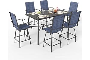 Sophia & William Outdoor Bar Set, Patio Bar Table and Chairs Set, Bar Height Patio Set - 4 x Swivel Bar Chairs(Blue), 1 x Rectangular Bar Table(Black)