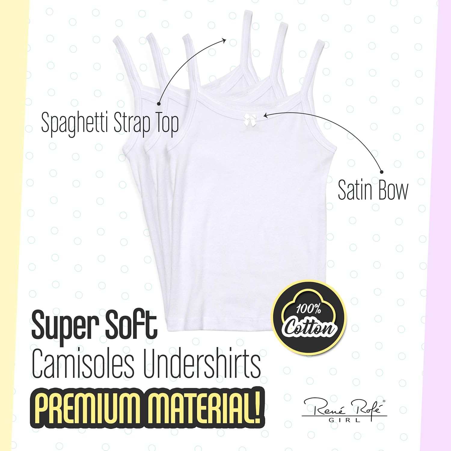 Rene Rofe Girls Solid White Tagless Cami Super Soft Undershirts (3/Pack): Clothing