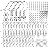925 Sterling Silver Plated Earring Hooks for Jewelry Making, 300 Pcs Hypoallergenic DIY Earring Making Supplies Kit, Upgraded French Ear Fish Hook Earing Findings Wires Parts Hardware Pieces (Silver)