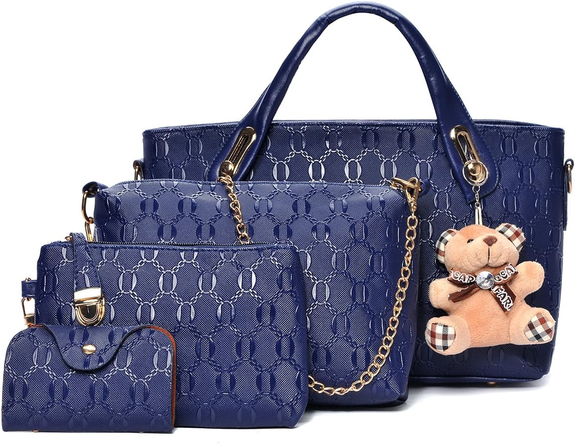Soperwillton Women Handbag Top Handle Satchel Shoulder Tote Bag Purse Set 4PCS