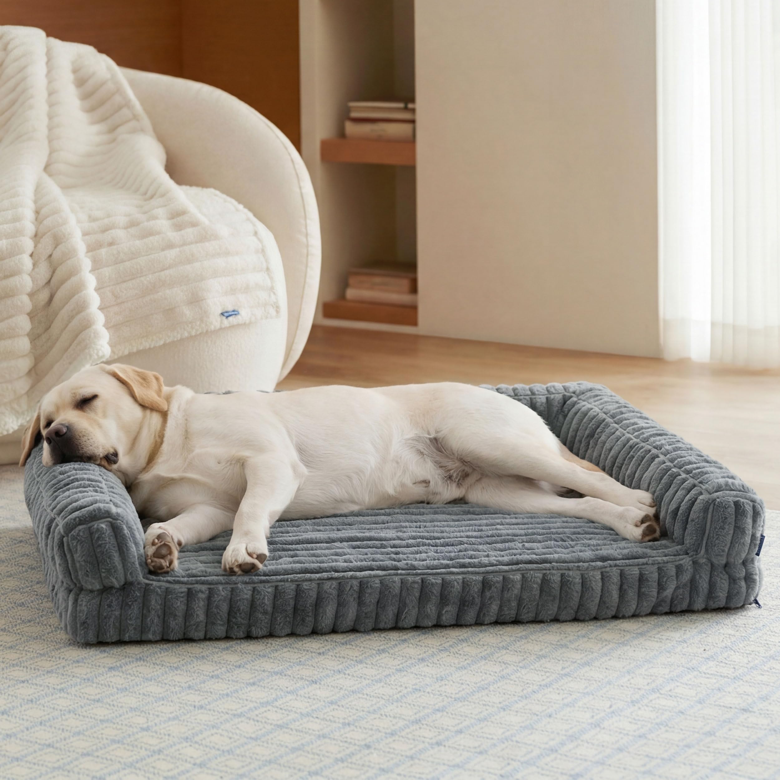 Bedsure ComfyFleece™ Orthopedic Dog Beds for Extra Large Dogs, Memory Foam XL Dog Couch with Sides, Waterproof Big Pet Sofa with Washable Corduroy Cover, Non-Slip and Egg-Crate Foam, Grey Image