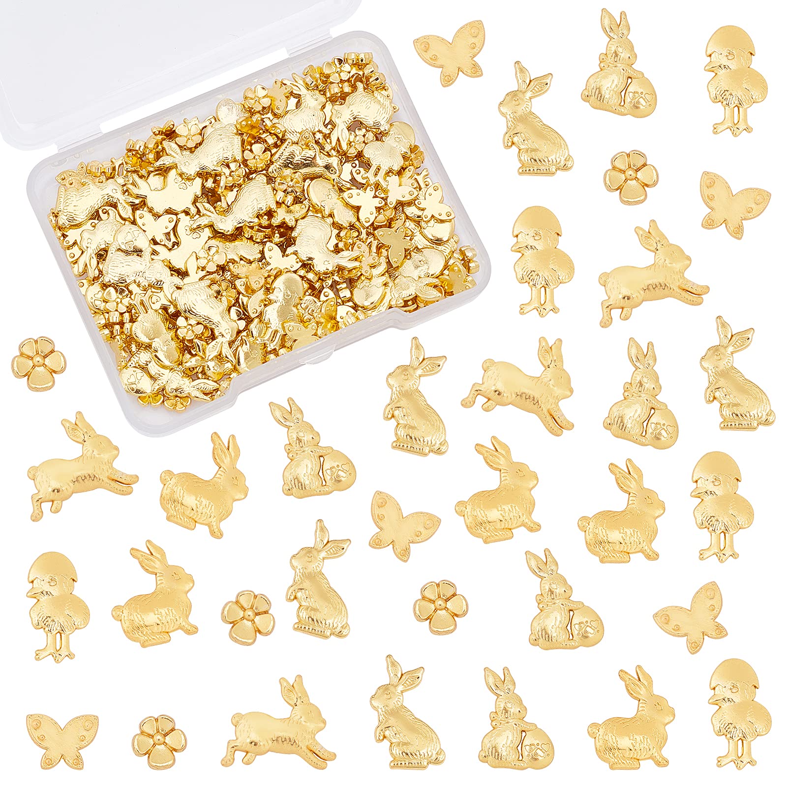 OLYCRAFT 130pcs Animal Themed Resin Filler Charms Alloy Resin Filling Accessories Metal Nail Studs Rabbit Alloy Cabochons Epoxy Resin Supplies for Resin Jewelry Making and DIY Craft - Mixed Shapes