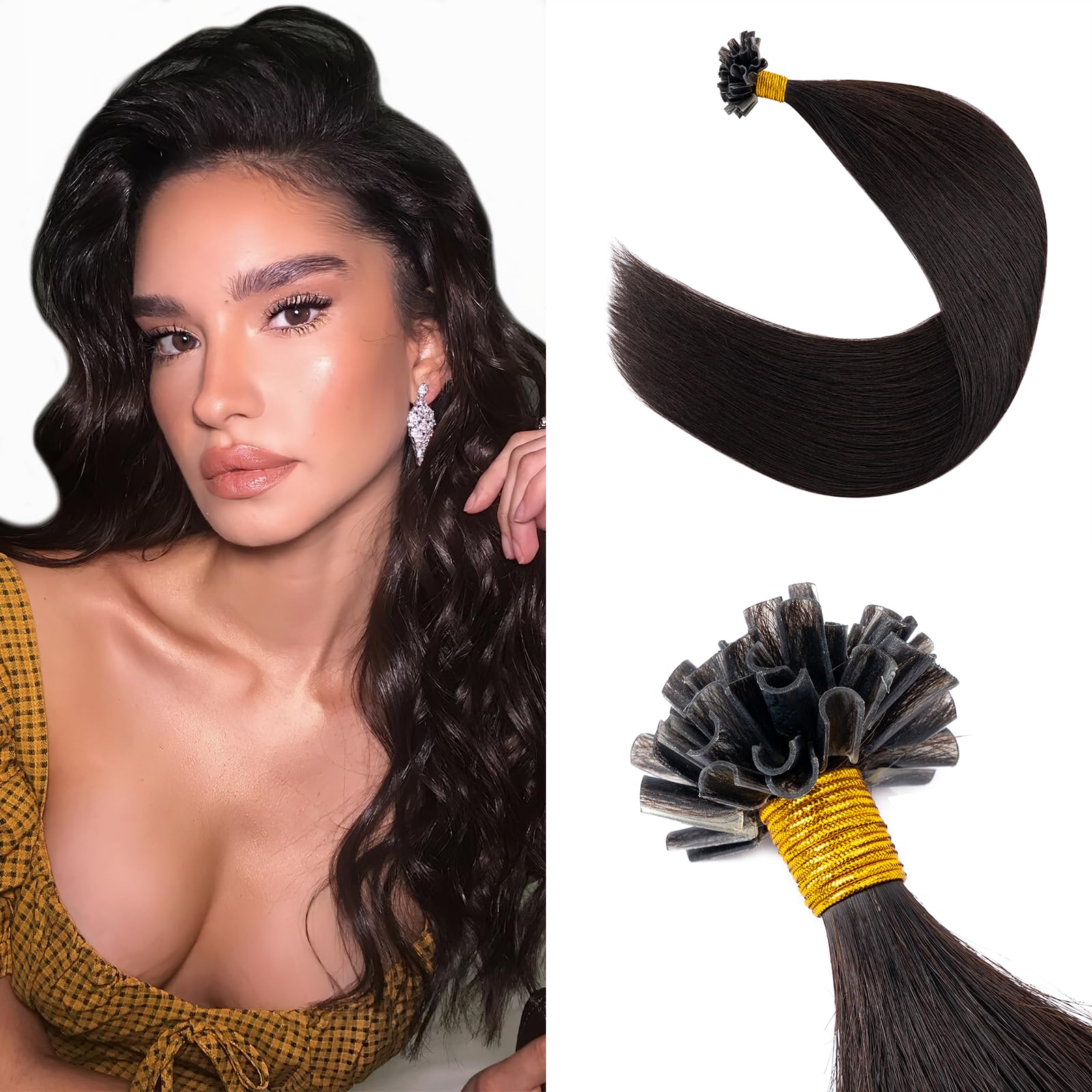 Silk-co U Tip Pre Bonded Hair Extensions Strands Keratin Nail Tip Straight Human Hair Extensions U tip Real Remy Hair 50 Strands Keratin Nail Til 18"-50g #1B Natural Black