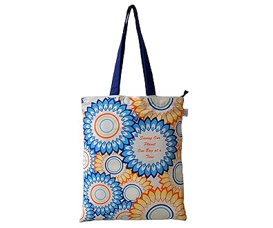 EcoRight Womens Canvas Cotton Reusable Eco-Friendly Floral Print Brown Zipper Tote Bag