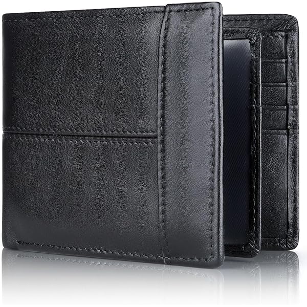Amazon.com: Mens Bifold Leather Wallet Middle Flaps Double ID