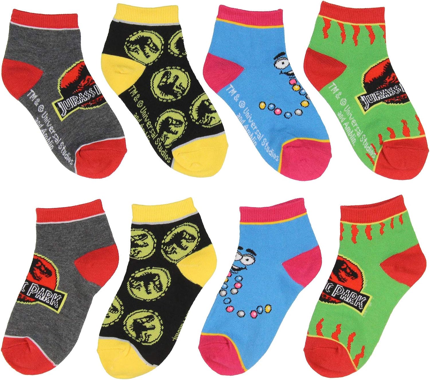 Jurassic Park Socks Kids T-Rex Dinosaur Jurassic World Ankle No Show Socks - 5 Pack For Boys Or Girls: Clothing