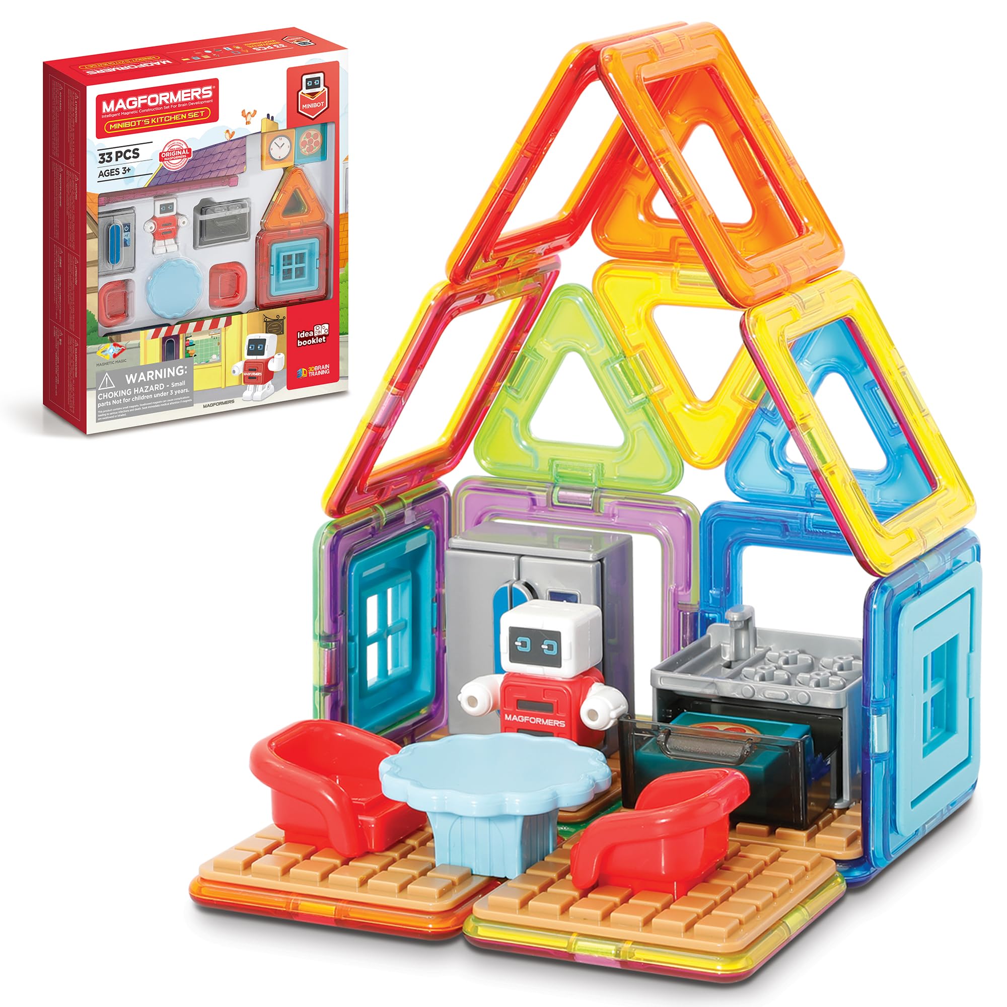 Magformers Minibot Kitchen Set, Rainbow Colors, Educational Magnetic Geometric Shapes Tiles Building STEM Toy Set Ages 3+