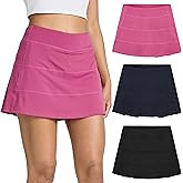 Real Essentials 3 Pack:Women's 14" Pleated Tennis Skorts Golf Skirt High Waisted Athletic Running Casual Shorts with Pockets
