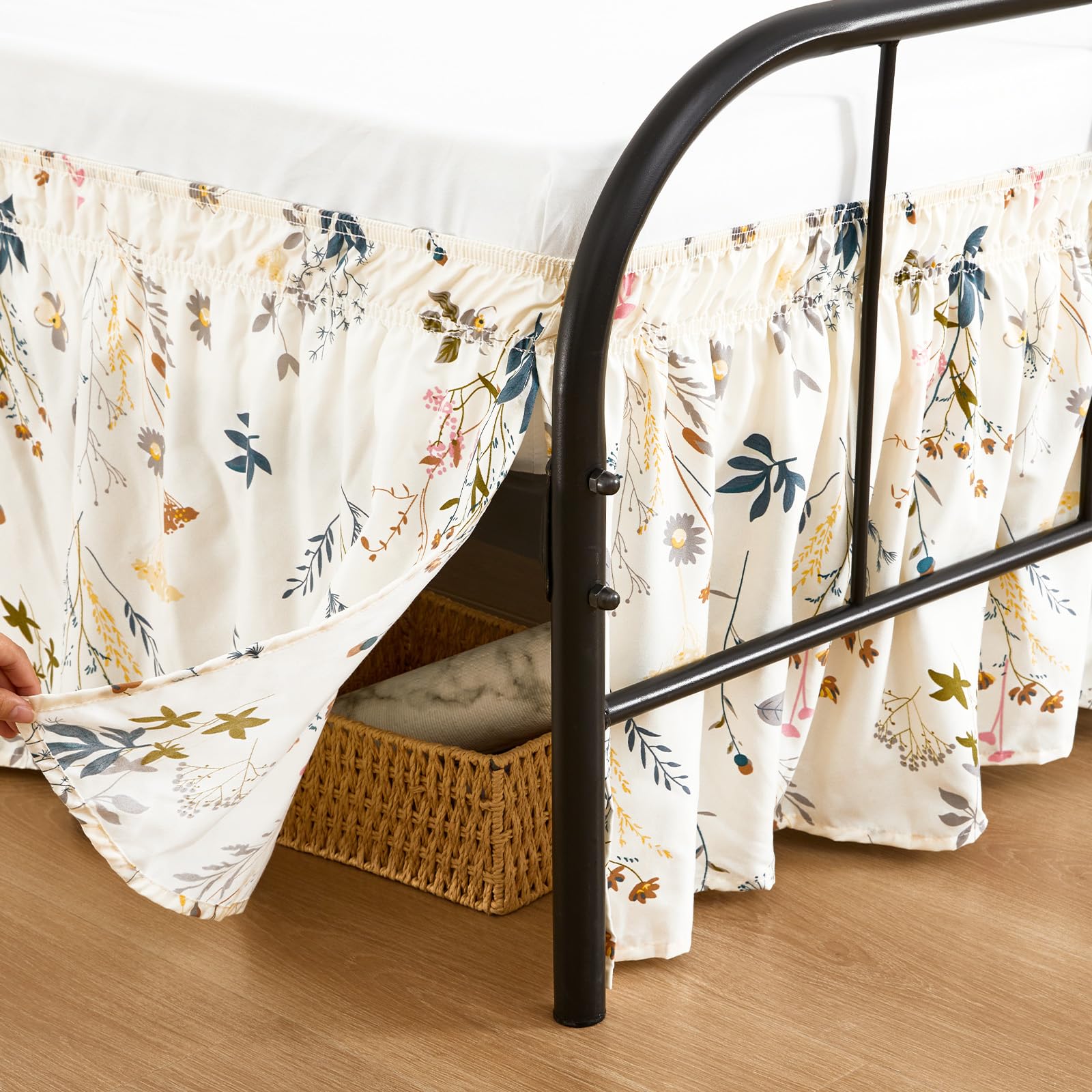 Photo 1 of RIMELA Floral Bed Skirts with Split Corners Queen Size 15 Inch Drop, Elastic Bed Skirting Wrap Around, Easy Install Dust Ruffles Soft Fabric Machine Washable (Balloon Flower)