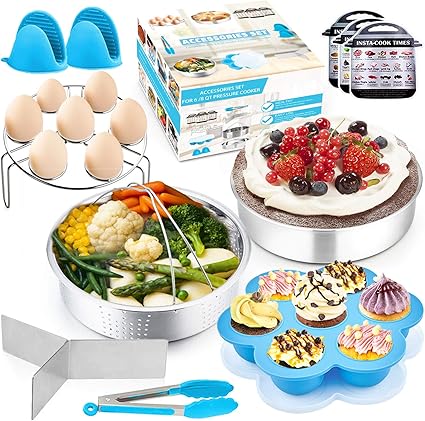 Amazon P P Chef 瞬間圧力鍋アクセサリーセット 12個 6 8クォートポット用 スチーマーバスケット ケーキパン エッグラック エッグバイト型 キッチンツール ブルー P P Chef ホーム キッチン 通販