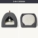 Bedsure Cat Cave Bed Igloo Large 44x44x44 cm Foldable Plush Cushion Dark Grey view 3