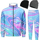 Spanoous Retro 90s 80s outfit for men sweatsuits track suits for men 2 piece set Full Zipper with 2 Knit Beanie hat