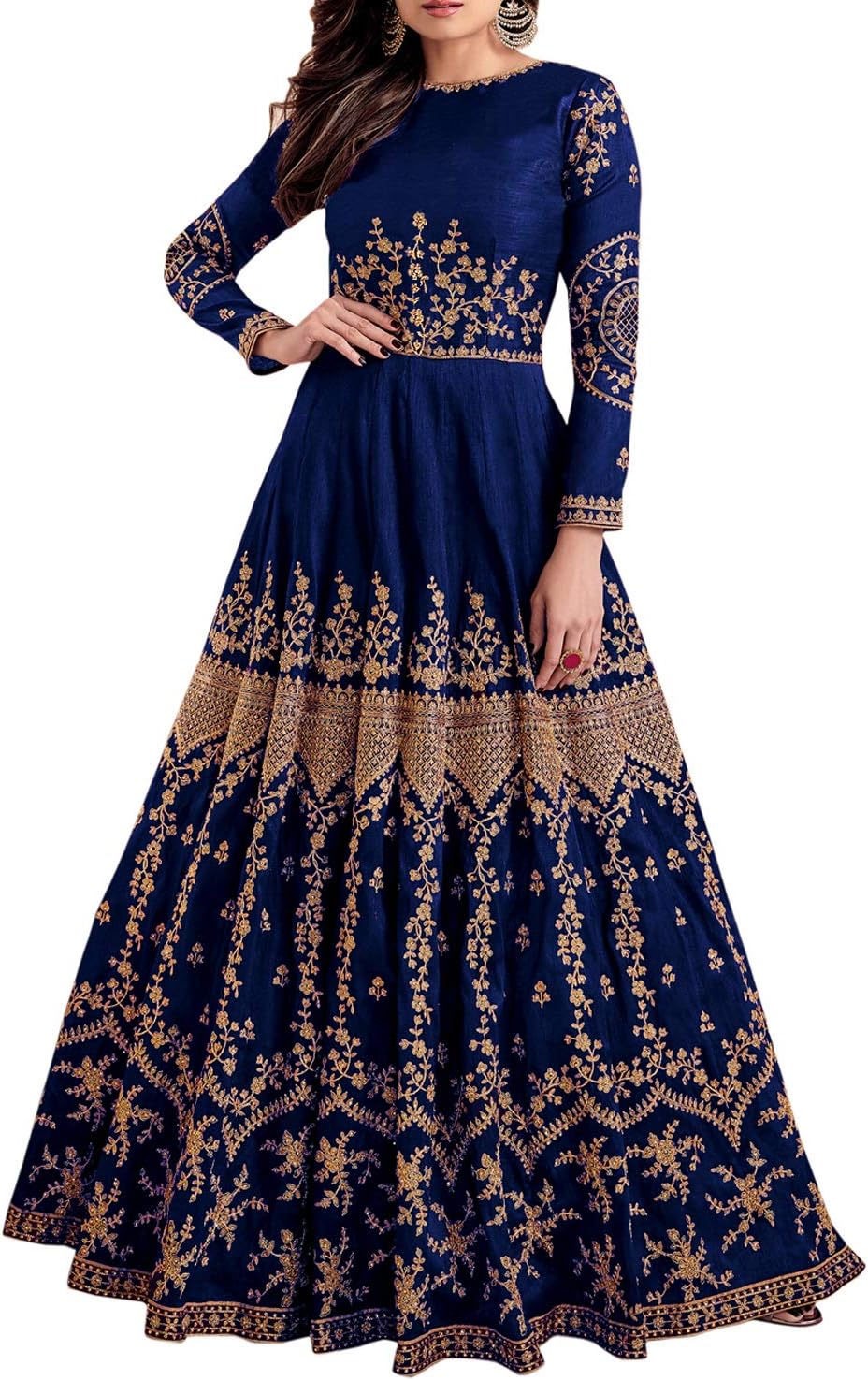 Ethvilla Women's Embroidered Silk Semi stitched Anarkali Gown (Free size)