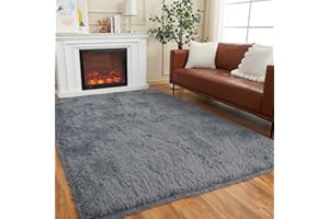 AMTOVO Area Rugs for Living Room, Fluffy Dark Grey 8x10 Clearance Bedroom Rug, Large Throw Shag Carpet for Nursery, Kids, Playroom Home Decor