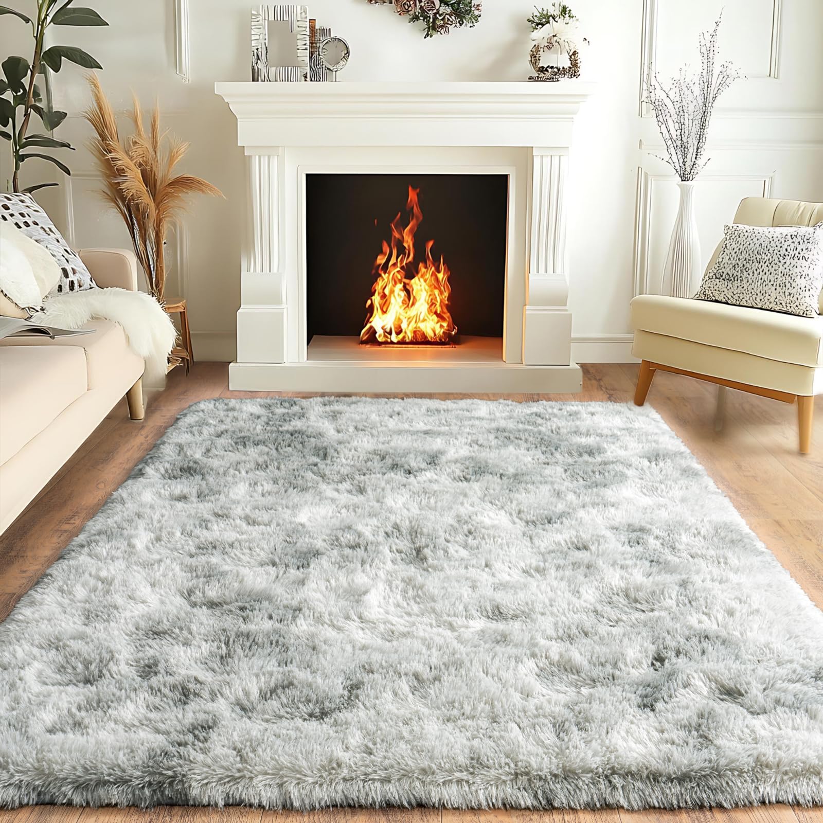 Photo 1 of ***SIMILAR PRODUCT*** Pionblank Fluffy Area Rug for Bedroom 4x6 Feet, Indoor Plush Carpet, Shag Soft Bedside Rug, Cute Comfy Furry Rug for Living Room Dorm Girls Boys Room Nursery Decor, Tie Dye Grey