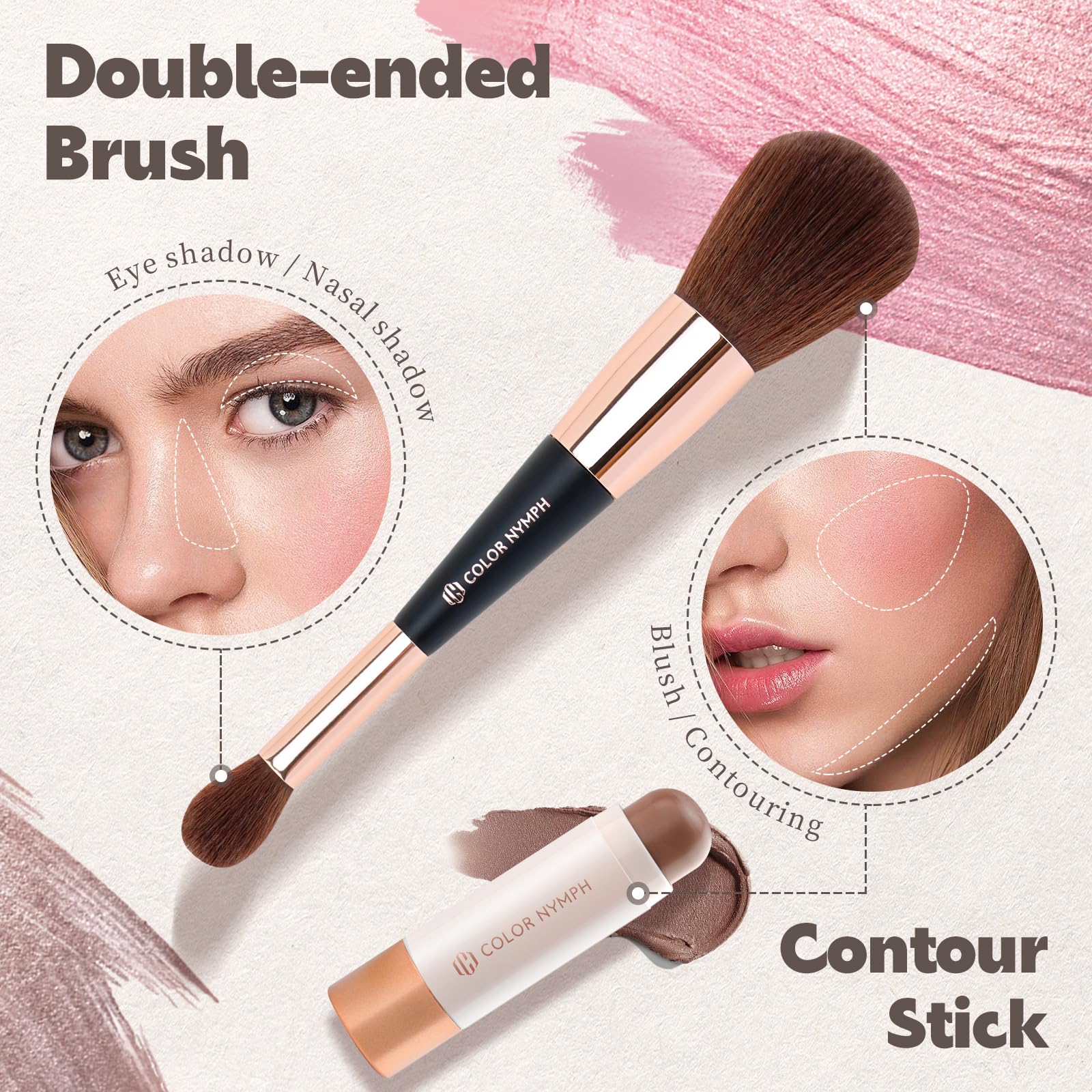 Color Nymph Face Makeup Kits, Makeup Gift Sets For Girls Make up Gift Sets For Women With Lipgloss Liquid Blush Solid Blusher Highlighters Contour Stick and Double-ended Brush -Special Edition