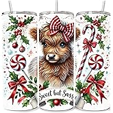 Products Innovations Personalized Christmas Sweet But Sassy Highland Cow Tumbler 20 oz Stainless Steel Tumbler with Lid and Straw Cup Portable Mug