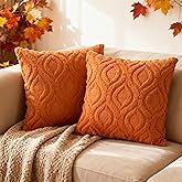 Pack of 2 Fall Decorative Throw Pillow Covers 18x18, Soft Plush Faux Fur Wool Couch Cushion Pillow Covers Cozy Boho Farmhouse Neutral Square Pillow Case for Living Room Sofa Bed Home Decor Car, Rust