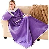 IFNOW Sherpa Wearable Blanket with Sleeves for Women Men Adults, Christmas Birthday Gifts for Women Mom Wife, Cozy Wearable Blanket with Arm and Pocket, Warm Full Body TV Wrap Throw Blanket, Purple
