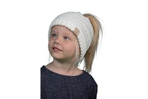 Funky Junque Kid's BeanieTail Children’s Ponytail Messy Bun Beanie Solid Ribbed Hat