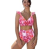 SPORLIKE Women High Waisted Swimsuit Triangle Top Two Piece Bikini Tummy Control Bathing Suit