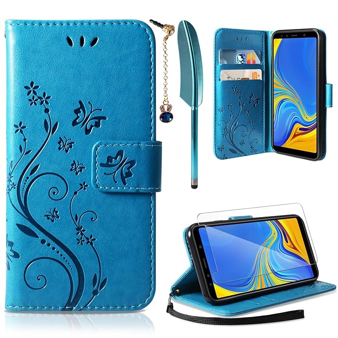 AROYI Samsung Galaxy A7 2018 Flip Hülle Galaxy A7 2018 Wallet Case Schmetterling Handyhülle Leder Tasche Schutzhülle für Sams