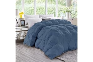 Kuwugi 1-Piece Pinch Pleated Comforter Luxurious 910TC 100% Egyptian Cotton,400 GSM, Hotel Style,Soft and Durable Bedding for All Seasons (Medium Blue - King-Cal King Size (94" x 104")