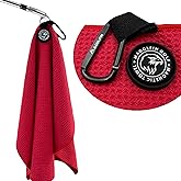 Magnetic Golf Towel with Clip, Microfiber Waffle Design - Industrial Strength Magnet for Strong Hold to Golf Bags, Carts & Clubs - Red