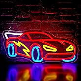 Race Car Neon Sign for Wall Decor Dimmable Race Car Neon Light Suitable for Race Car Room Decor Light Up Sign for Bedroom Playroom Birthday Party Gift for Man Size16.5 * 7.6In(P110)