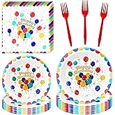 Birthday Party Supplies for 24 Guests – 96-Piece Disposable Party Tableware Set with Plates, Birthday Plates and Napkins, Forks, Colorful Balloons Party Supplies, Heavy Duty for Kids & Adults