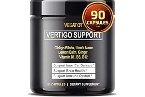VEGATOT Inner Ear Supplement with Ginkgo Biloba Lion's Mane Lemon Balm Ginger VIT B1, B6, B12- for Dizziness Spinning Inner Ear Balance