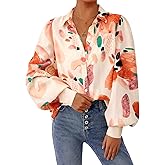 PRETTYGARDEN Women's Floral Blouses Dressy Casual V Neck Button Down Shirts Lantern Long Sleeve Boho Chiffon Spring Tops 2026