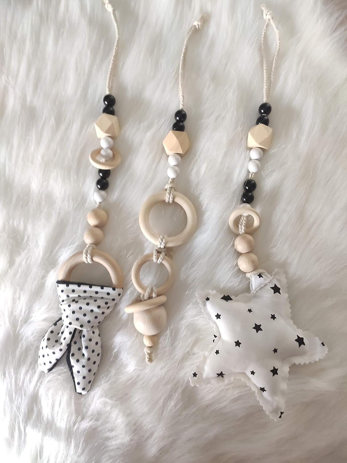 Jeu De 3 Suspensions Pour Portique D Eveil Montessori En Bois Et Tissu Amazon Fr Handmade