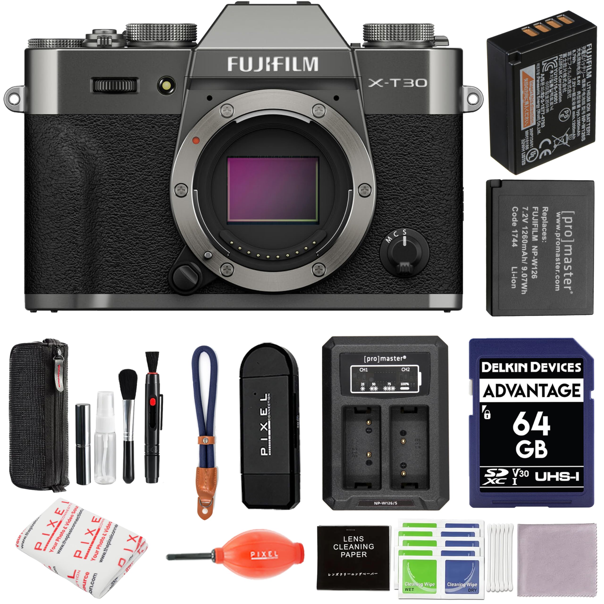 FUJIFILM X-T30 III Mirrorless Camera Body (Charcoal Silver) Bundle with Extra NP-W126S Battery, Dually Charger, 64GB SD Card, and More Advanced Accessories