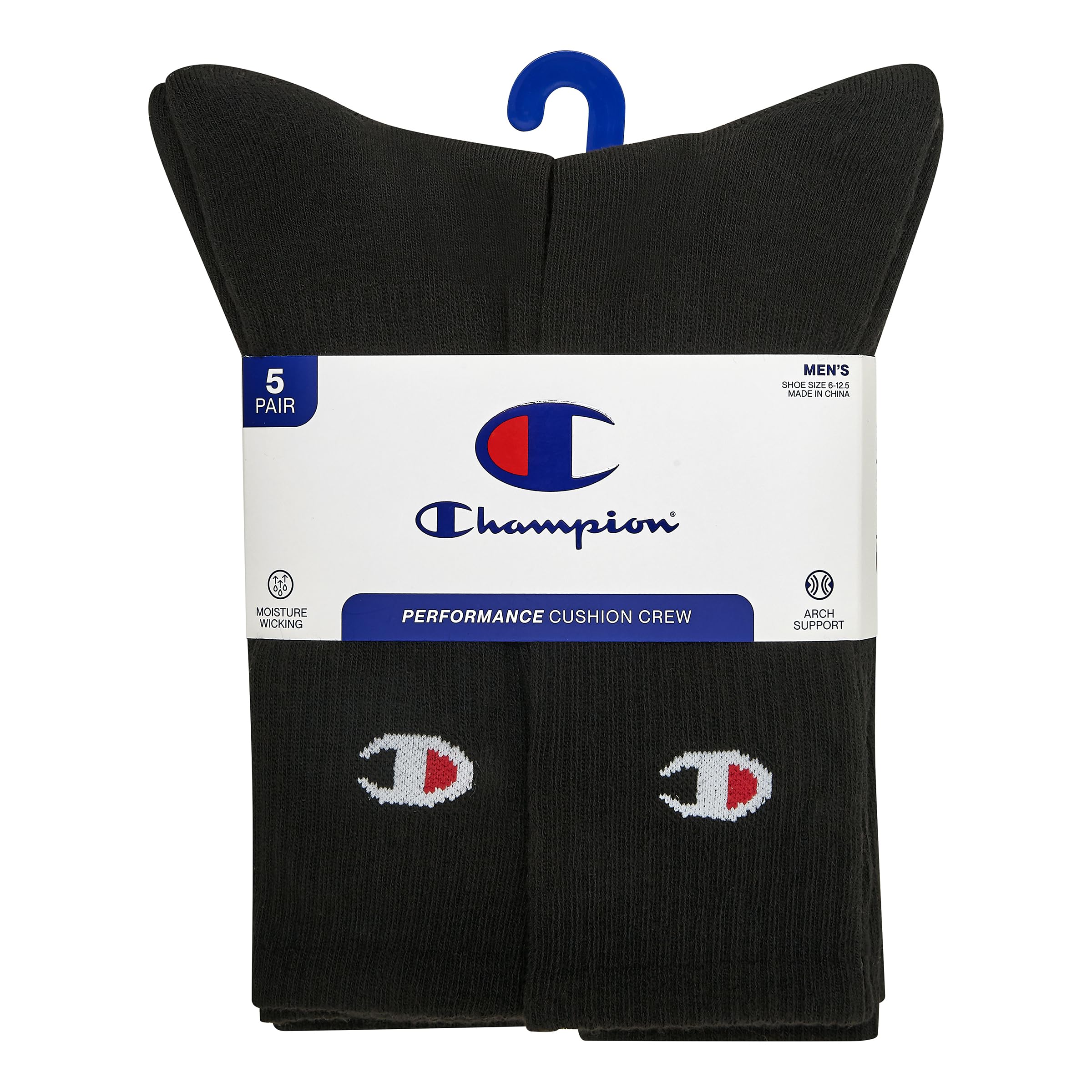 Champion Men's Moisture-wicking Athletic Crew Socks with Cushioning & Arch Support