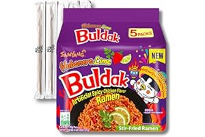 Buldak Ramen Noodles - Habanero Lime Flavor - 5 Pack - Spicy Ramen Noodles Buldak Ramen Korean Spicy Hot Chicken Stir-Fried Noodles Bundle with 5 ALL.FOR.YOU. Branded Chopsticks
