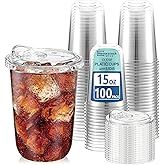 Homestockplus 15 oz Clear Plastic Cups with Lids (100 Pack) - Strawless Sip Lids, Leak-Proof & BPA-Free Iced Coffee Cups - Disposable Cold Drink Cups for Smoothies, Milkshake, Parties, Events